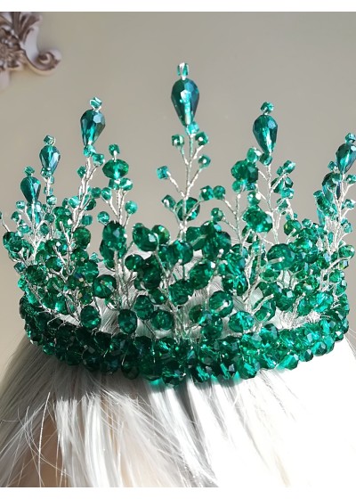 Дизайнерска кристална корона за булка в изумрудено зелено - Emerald Queen